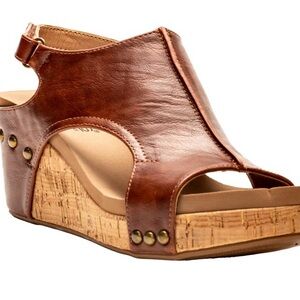 Corkys Tan Leather Wedge Sandals